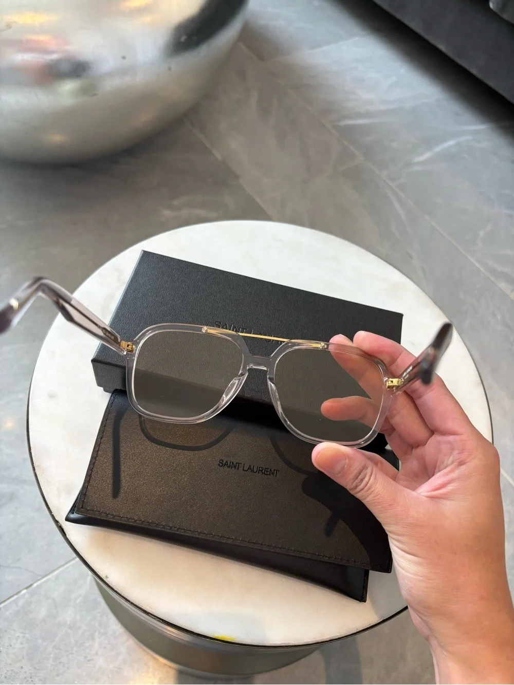 Saint Laurent SL 545 aviator acetate sunglasses unisex pastel yellow gold logo